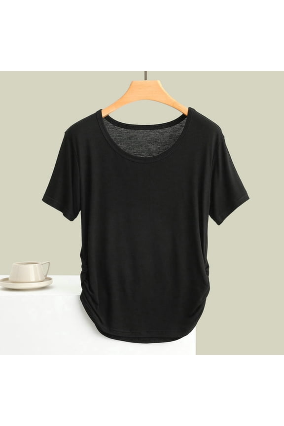 Great Gifts for Less Ofreoo Tops for Women Round Neck Casual Summer Short Sleeve High Low Loose T Shirt Basic Tees