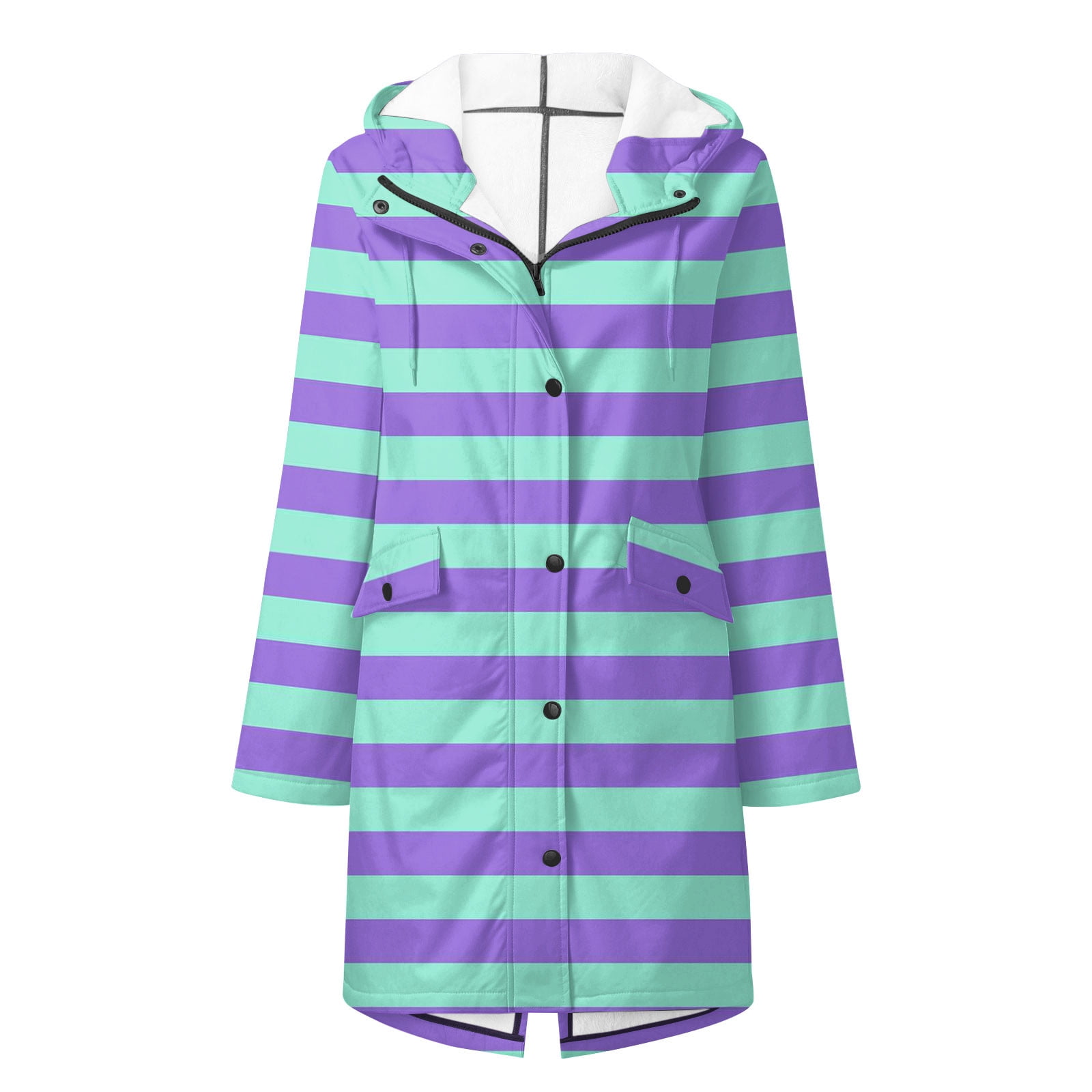 Great Gifts for Less Ofreoo Women Stripe Rain Jacket Outdoor Fleece Keep Warm Plus Hooded Raincoat Windproof Jackets Solid Outwear Womens Tops