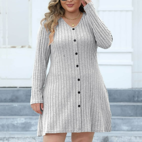 Great Gifts for Less Ofreoo Women's Casual V-neck Woolen Dress With Waistband And SlimIn Large Size Dress Womens Tops