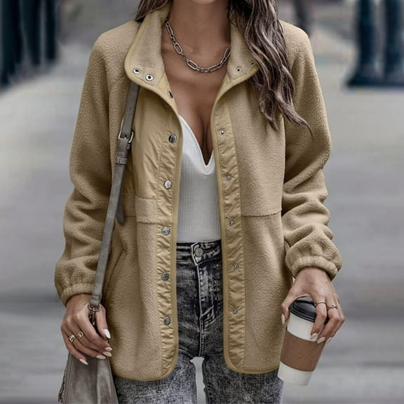 Great Gifts for Less Ofreoo Women's Fleece Fleece Button Up Outwear Long Sleeved Hoodless Casual Jacket Jackets for Women