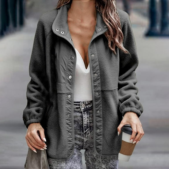 Great Gifts for Less Ofreoo Women's Fleece Fleece Button Up Outwear Long Sleeved Hoodless Casual Jacket Jackets for Women