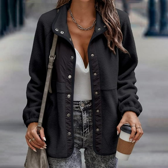 Great Gifts for Less Ofreoo Women's Fleece Fleece Button Up Outwear Long Sleeved Hoodless Casual Jacket Jackets for Women