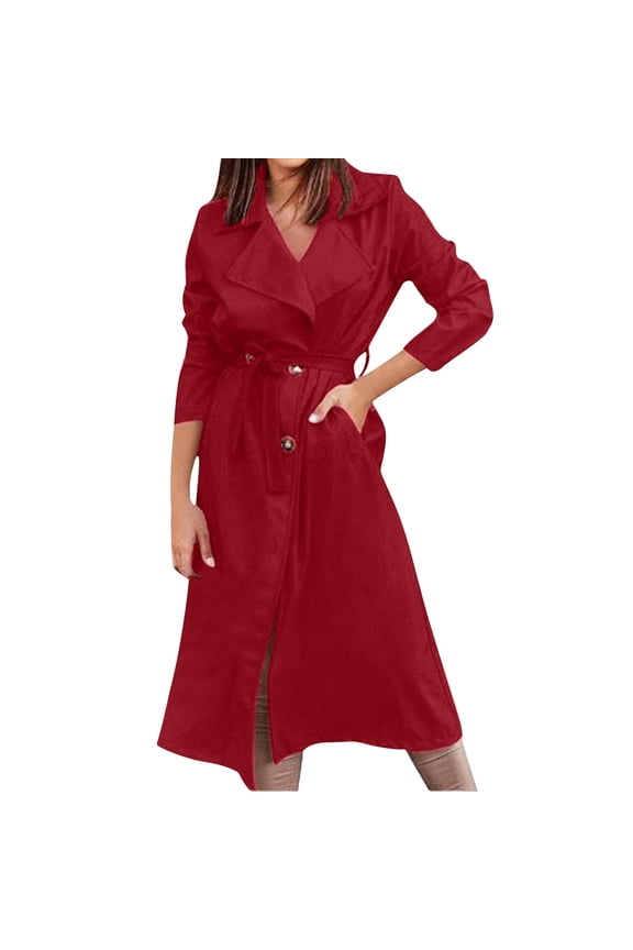 Great Gifts for Less Ofreoo Women's Solid Color Button Up Long Windbreaker With Lace Up Long Sleeves Hoodless Casual Jacket Jackets for Women