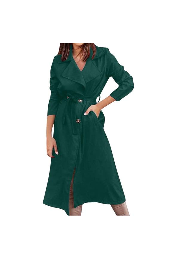 Great Gifts for Less Ofreoo Women's Solid Color Button Up Long Windbreaker With Lace Up Long Sleeves Hoodless Casual Jacket Jackets for Women