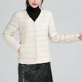 thumbnail image 1 of Great Gifts for Less Ofreoo Women's Solid Color Lightweight Down Jacket V-neck Short Jacket Long Sleeved Cotton Jacket Winter Clothes for Women, 1 of 3