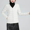 thumbnail image 1 of Great Gifts for Less Ofreoo Women's Solid Color Lightweight Down Jacket V-neck Short Jacket Long Sleeved Cotton Jacket Winter Clothes for Women, 1 of 3