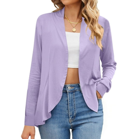 Great Gifts for Less Women's 2025 Cropped Cardigan Ndbuld Women's Solid Color Long Sleeve Casual Tops Blouse Cardigan Coat,Purple,M