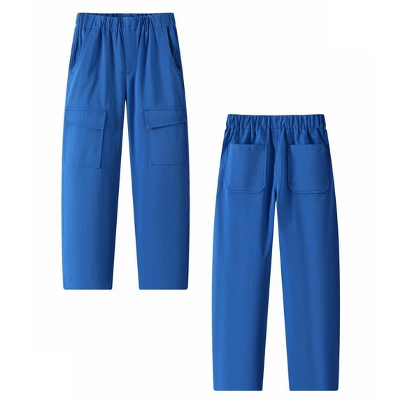 Great Gifts for less 7-14 Years Children's Fashion Solid Color Loose Drawstring Pocket Ankle Work Pants Long Pants Blue 7-8 Years