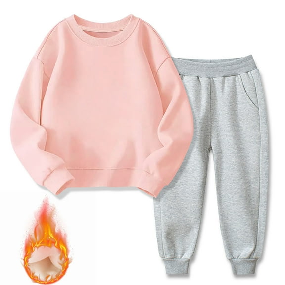 Great Gifts for less Toddler Kids Boys Girls Candy Color Solid Color Thickening Warm Leggings Casual Kids Sports Pants Hoodies Set Pink 18 Months
