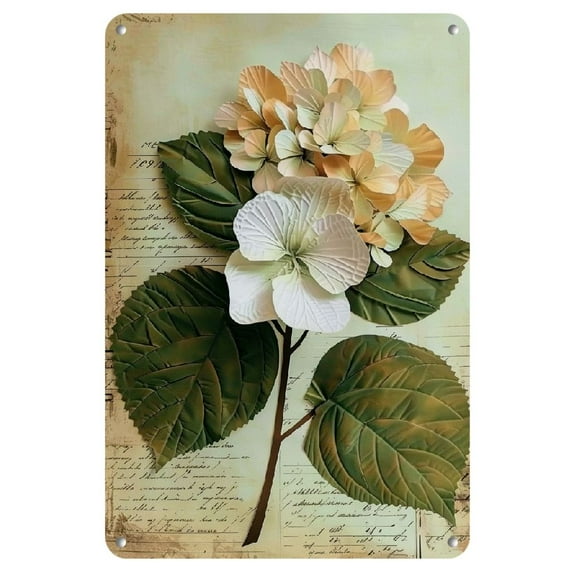 Vintage Hydrangea Metallic Painted Tin Signboard - 8X12 | Durable Iron Wall Art for Home, Bar, Cafe, Garage and Garden Decorations | Easy Hanging Floral Designs