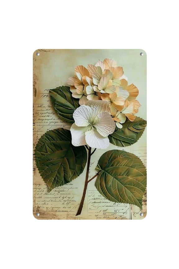 Vintage Hydrangea Metallic Painted Tin Signboard - 8X12 | Durable Iron Wall Art for Home, Bar, Cafe, Garage and Garden Decorations | Easy Hanging Floral Designs