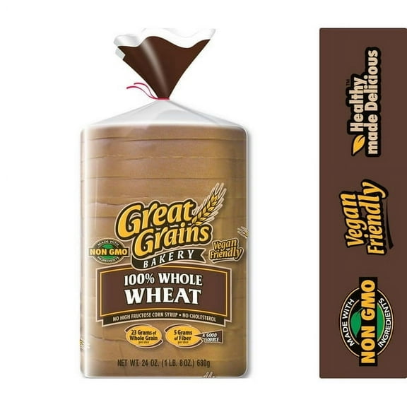 Great Grains Bakery 100% Whole Wheat Bread, 24 oz (Pack of 3)