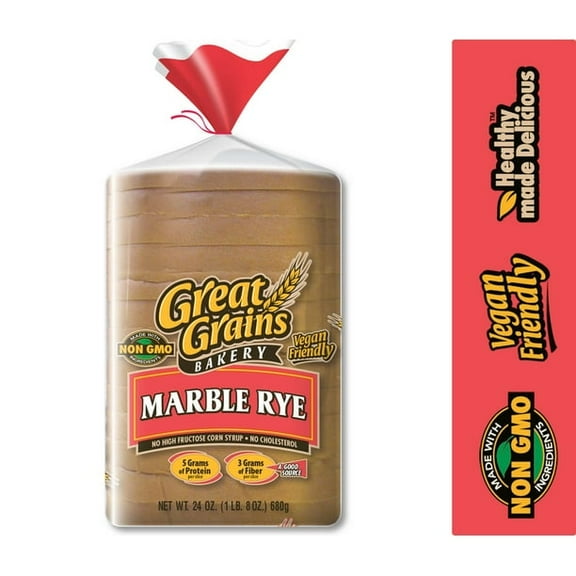 Great Grains Bakery Marble Rye Bread, 24 oz. Sliced (Pack of 3)