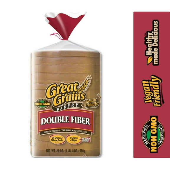 Great Grains Double Fiber Premium Wide Pan Bread, 24 Oz. (Pack of 3)