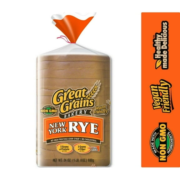 Great Grains, New York RYE, Premium Wide Pan Bread, 24 oz. (Pack of 2)