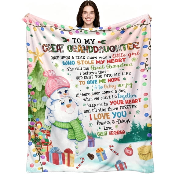 To Great Granddaughter Snowman, Soft Flannel Fleece, Sentimental Loving, Throw Blanket, Warm Cozy Meaningful, Family Keepsake Decor, Couch Bed Holiday Gift