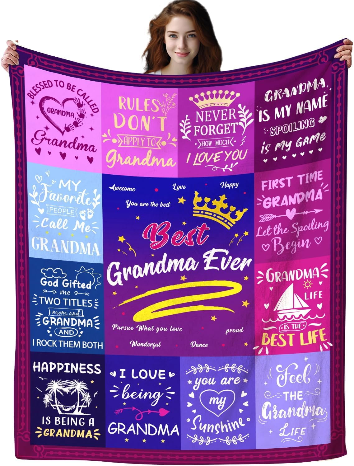 Personalized Grandma Quilt/Fleece Throw Blanket - Gift Idea For Grandma - Up to 6 Grandkids -  My Greatest Blessings Call Me Nana