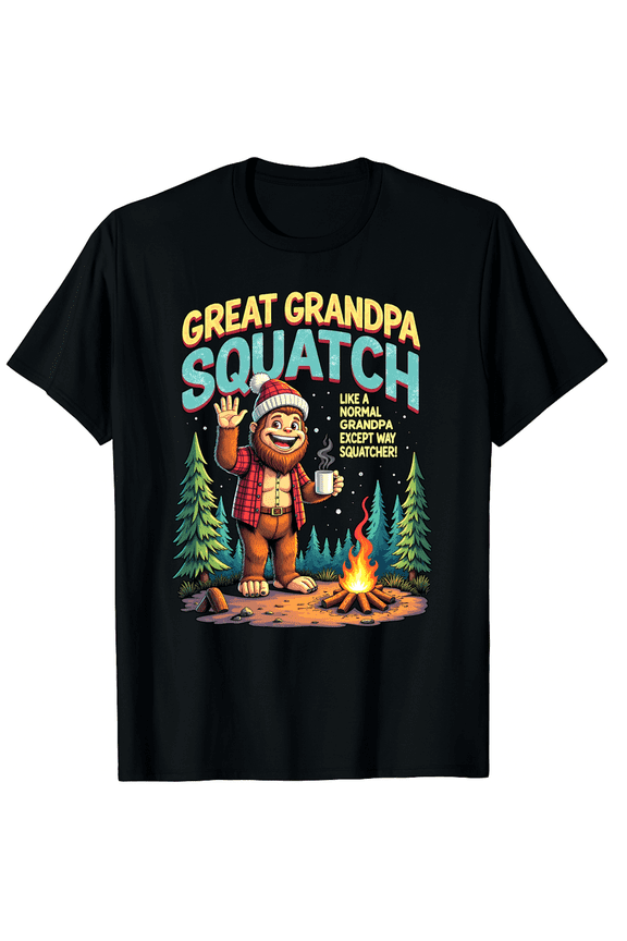 Great Grandpa Squatch Funny Bigfoot Grandpa Yeti Sasquatch Graphic Black T-Shirt for Men and Women