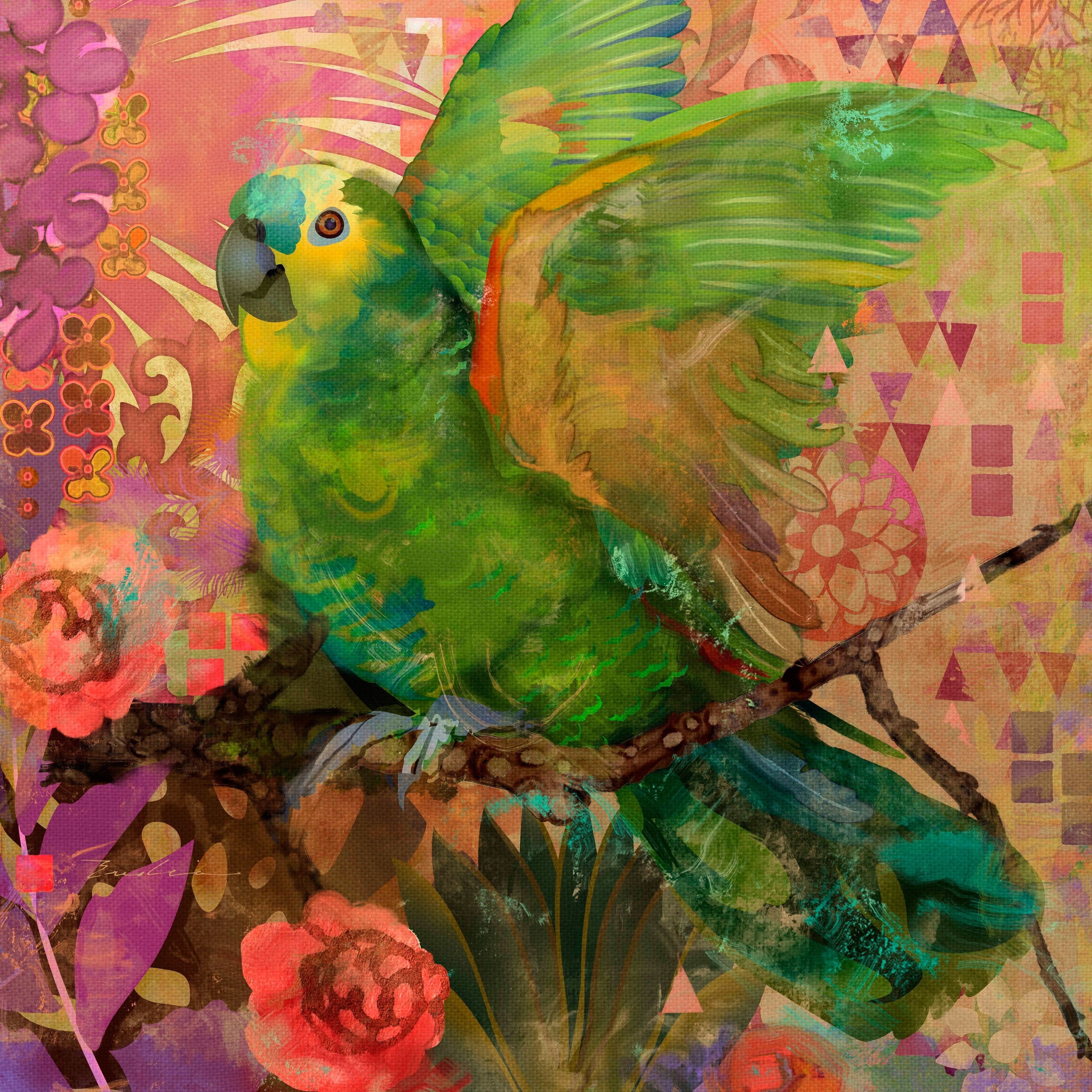 "Great Green Parrots" Painting Print on Wrapped Canvas