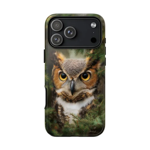 Great Horned Owl Forest Wilderness Art Protective Case for iPhone 11 12 13 14 15 16 17 Pro Max