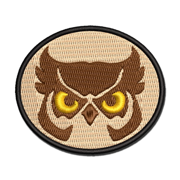 Great Horned Owl Head Applique Multi-Color Embroidered Iron-On Patch - 2.0 Inch Mini