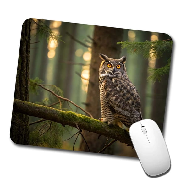 Great Horned Owl On Branch Mouse Pad Low Profile Gaming Mat