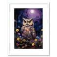 thumbnail image 1 of Great Horned Owl Portrait with Lavender Full Moon Oil Painting Spring Night in Countryside Flower Meadow Artwork Framed Wall Art Print 9X7 Inch, 1 of 5