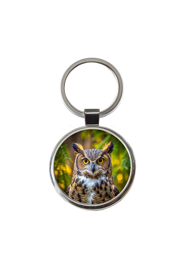 Great Horned Owl Raptor Bird Of Prey Metal Round Keychain