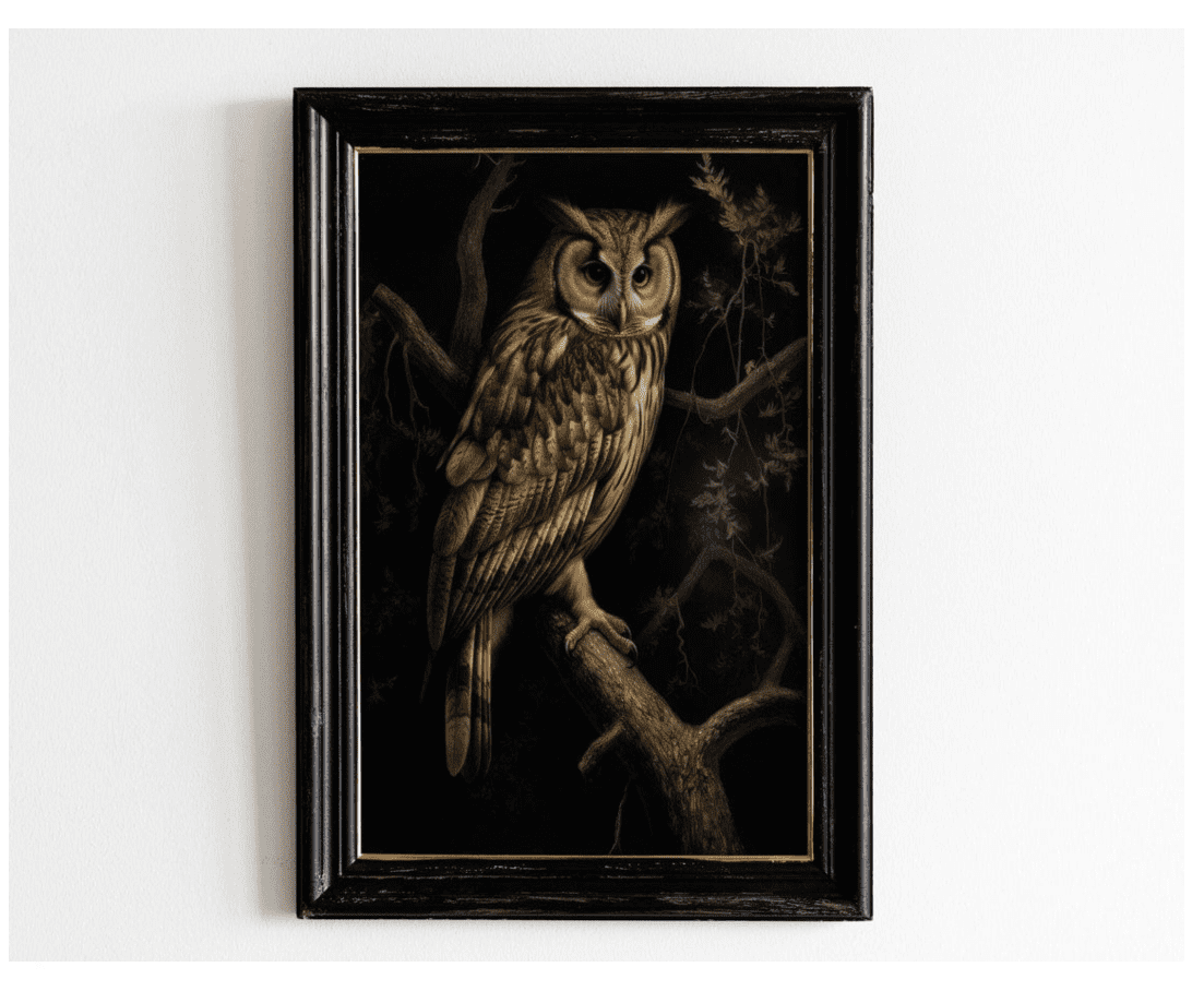 Great Horned Owl Vintage Wall Art Print Moody Farmhouse Wall Decor ...