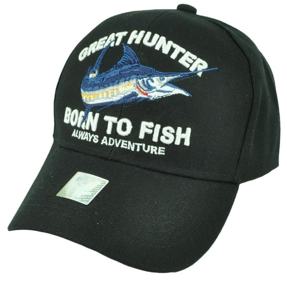 Great Hunter Born To Fish Fishing Hat Cap Black Adjustable Water Outdoor Sport