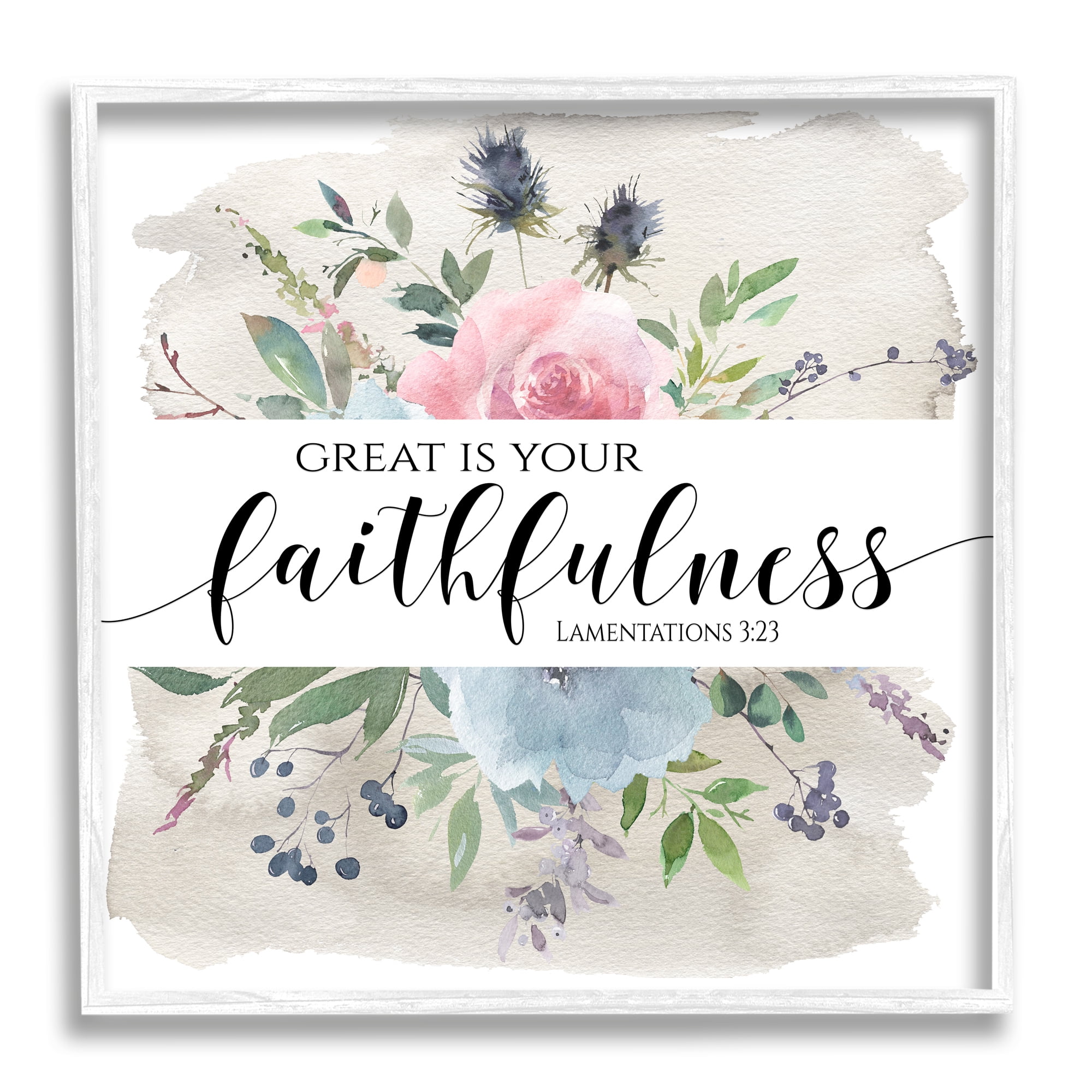 Great Is Your Faithfulness Lamentations 3:23 Wild Florals Religious Framed Art Print Wall Art, 17x17