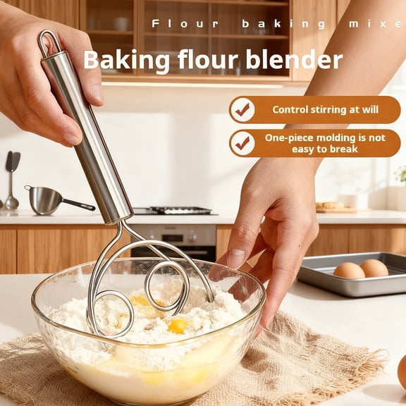 [Great Kitchen Tool] Manual Dough Kneading Mixer. A Multi-Functional Stainless Steel Tool for Kneading Dough, Beating Eggs, And Mixing. Ideal for Making Italian Pasta, Mashed Potatoes, Etc. A Great