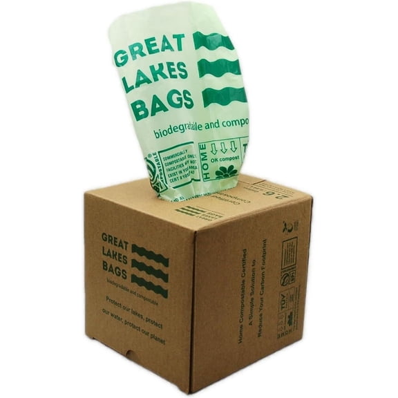Great Lakes 2.6 Gallon Compostable and Biodegradable Trash Bag, 100 Count, Small Compostable Bag For Kitchen Food Scrap, Bathroom, Office, Certified by BPI and OK Compost Home