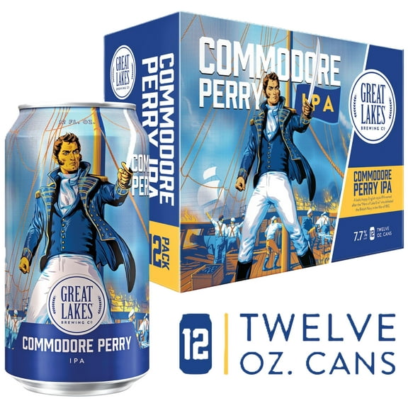 Great Lakes Commodore Perry IPA Craft Beer, 12 fl oz, 12 Pack Cans, 7.7% ABV