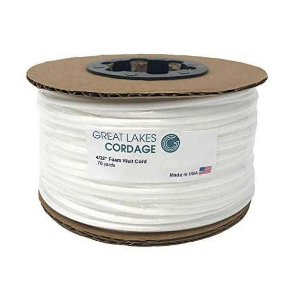 Great Lakes Cordage 4/32" Upholstery Plastic Foam Welt Cord Piping, Firm (76 Yards)