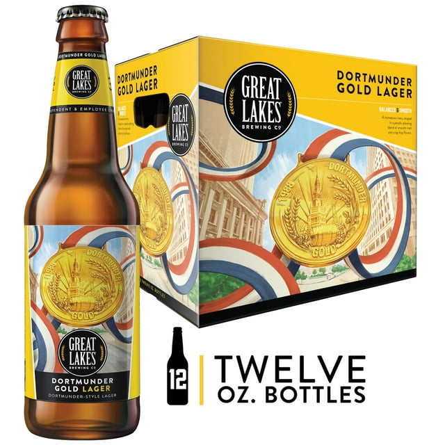 Great Lakes Dortmunder Gold Lager Craft Beer, 12 fl oz, 12 pack Bottles
