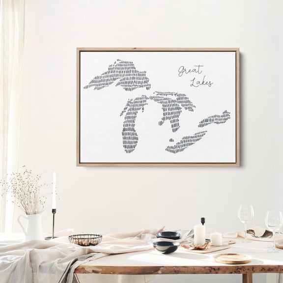 Great Lakes Map Art Or Art Minimalist Lake House Decor, Unframed Paper Print