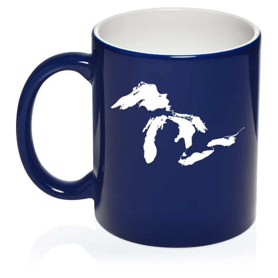 Great Lakes Michigan Ceramic Coffee Mug Tea Cup Gift for Her, Him, Sister, Brother, Women, Men, Husband, Wife, Friend, Mom, Dad, Boss, Coworker, Birthday, Housewarming, Retirement (11oz Blue)