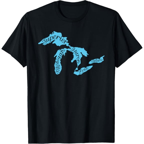 Great Lakes Michigan Detroit Michigan Great Lakes T-ShirtMen's and women's gift, black and white T-shirt, size: Extra large S-4XL