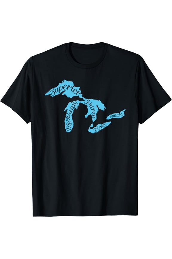 Great Lakes Michigan Detroit Michigan Great Lakes T-ShirtMen's and women's gift, black and white T-shirt, size: Extra large S-4XL