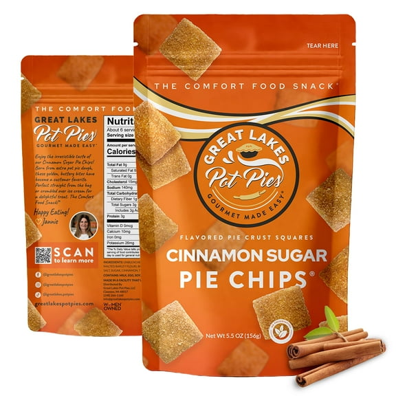 Great Lakes Pot Pies MFF30 - Cinnamon Sugar Pie Chips - Crunchy Cookie Crisp - Buttery Cinnamon Snacks for Adults & Kids - Cinnamon Crackers - 4 Pack