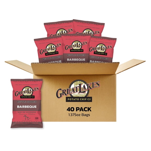 Great Lakes Potato Chip Co. Barbeque Kettle Cooked Potato Chips, Individual Snack Size Case (Pack of 40, 1.375 Oz. Bags)