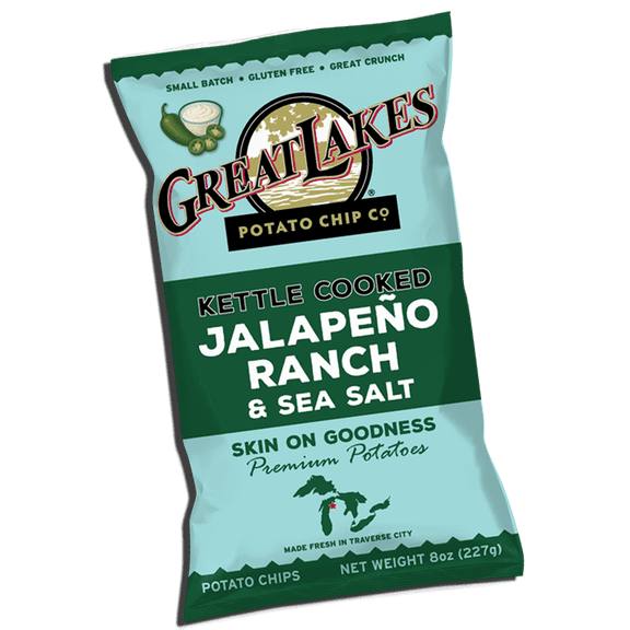 Great Lakes Potato Chips Kettle Chips Jalapeo Ranch & Sea Salt, 8 oz bag