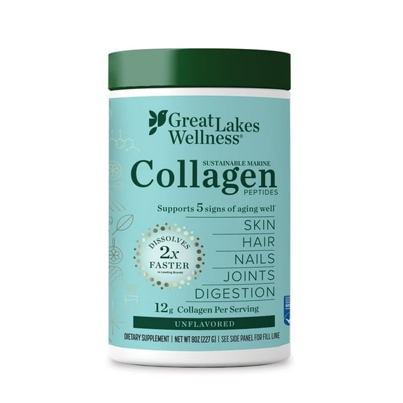Great Lakes Wellness Collagen Peptides Daily Wellness Marine Powder, Unflavored 8 oz
