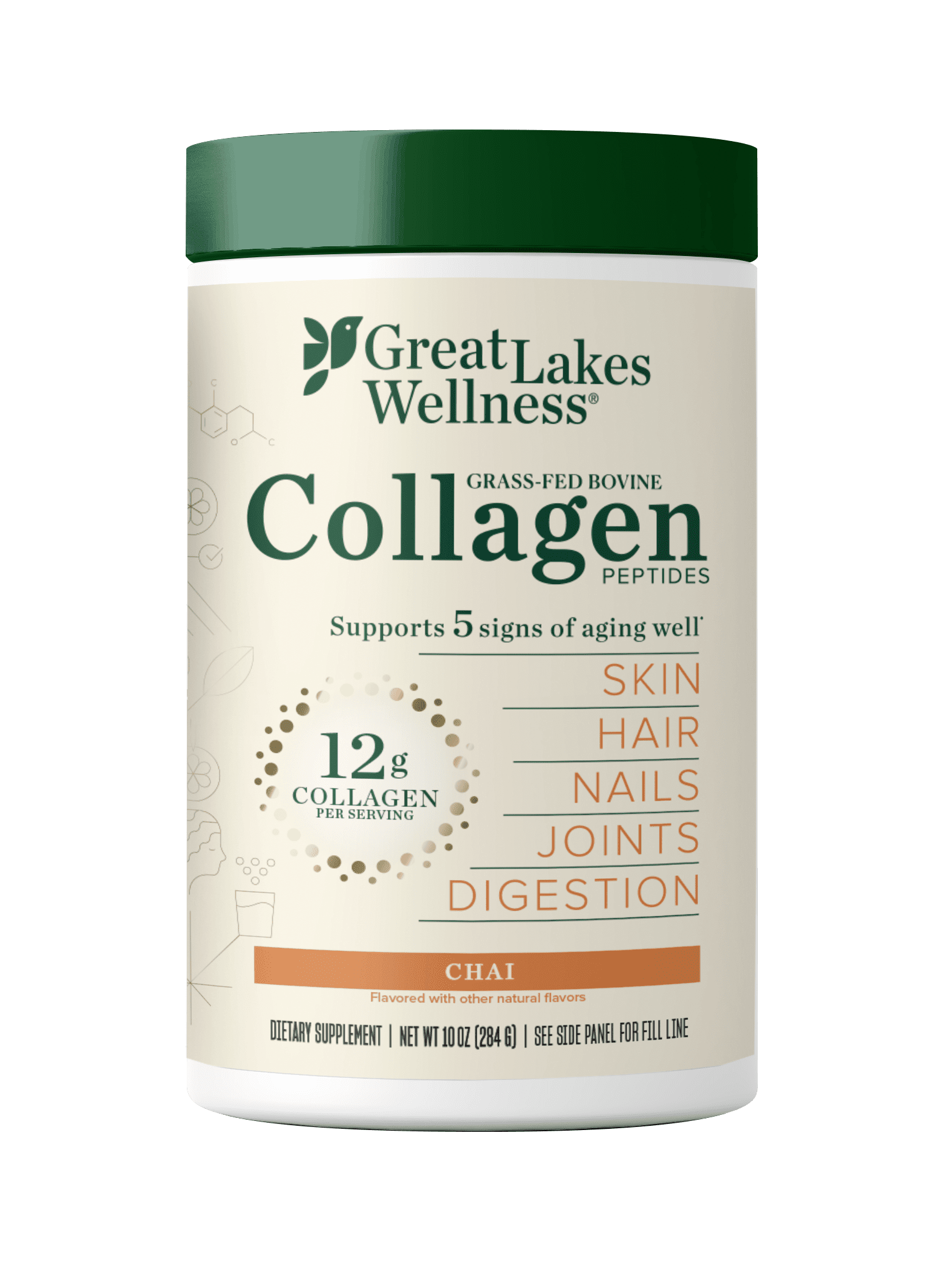 Great Lakes Quick Dissolve Collagen Peptides Daily Wellness Powder, Chai (10 oz)