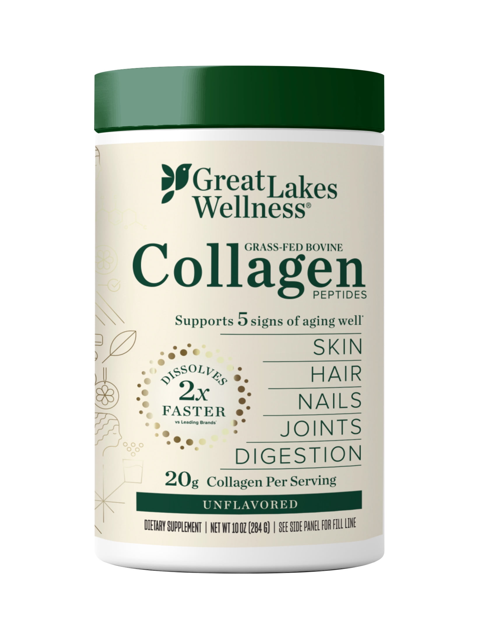 Great Lakes Quick Dissolve Collagen Peptides Powder, Unflavored 10 oz