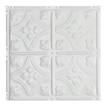 Great Lakes Tin 12" Matte White Tin-Plated Steel Ceiling Tile 4 sq ft Coverage Area