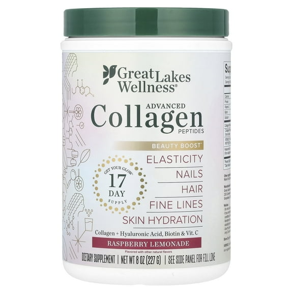 Great Lakes Wellness Advanced Collagen Peptides, Raspberry Lemonade, 8 oz (227 g)