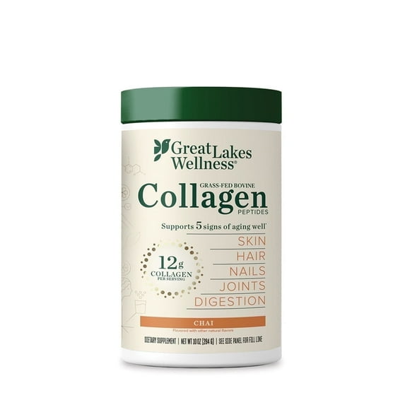 Great Lakes Wellness Collagen Peptides, Grass-Fed Bovine, Chai, 10 oz (284 g)