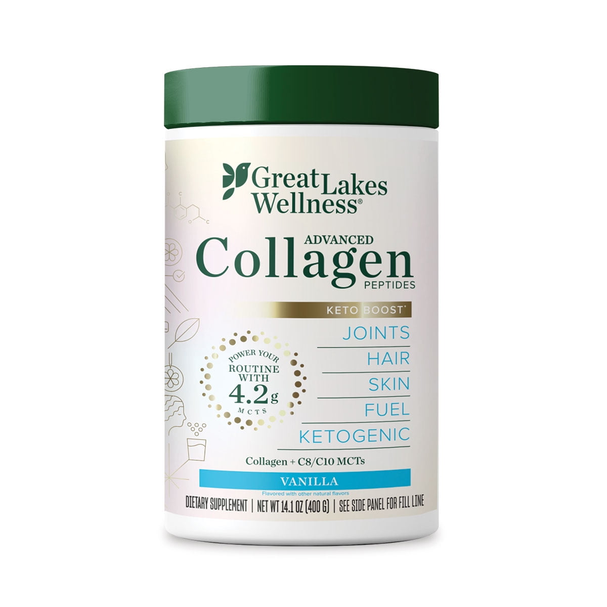 Great Lakes Wellness Daily Keto Collagen Non-Dairy Creamer, Vanilla (14.1 oz)